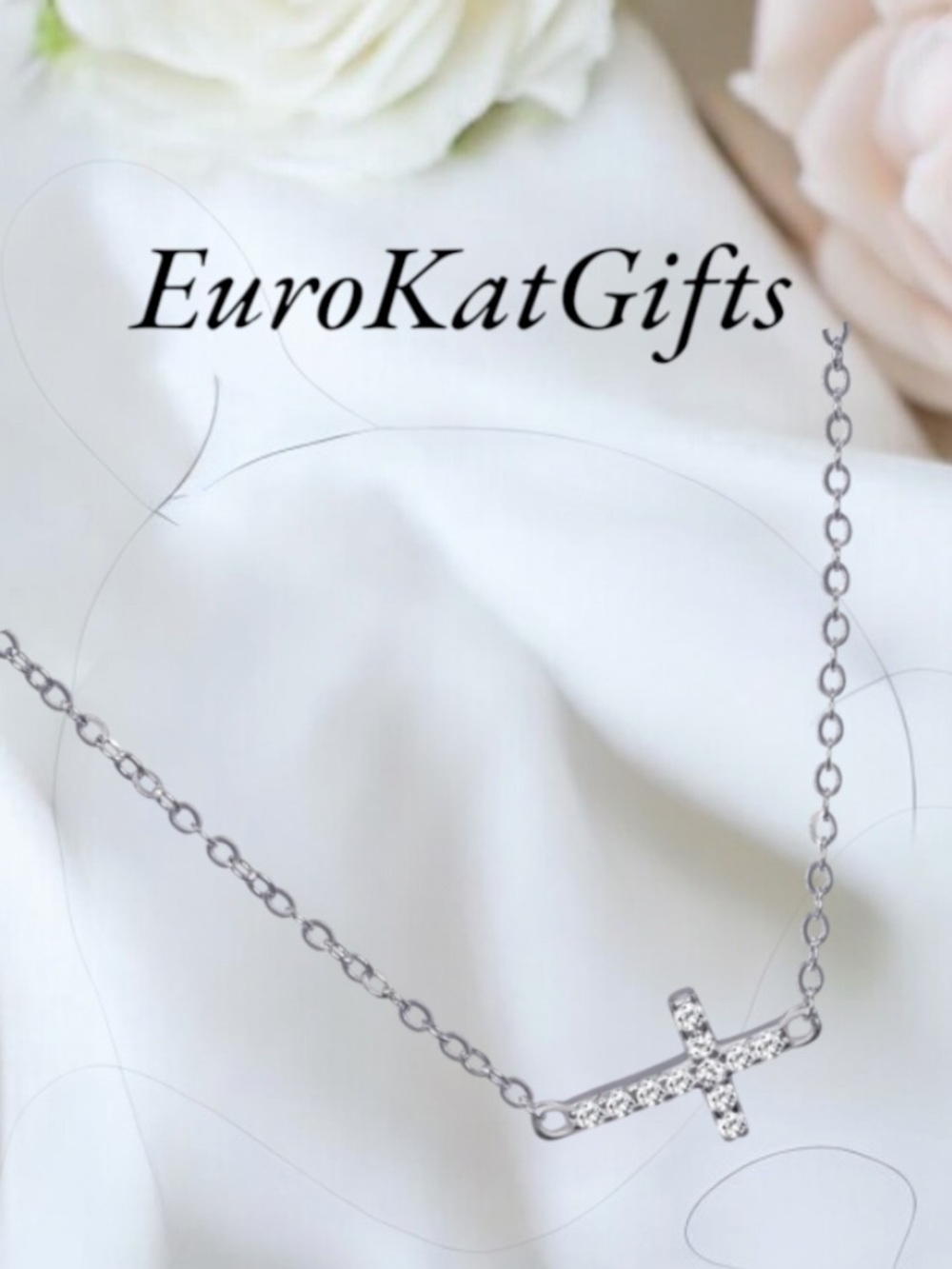 Silver Horizontal Sideways Cross Necklace Dainty petite feminine 16”-20”NEW NWT